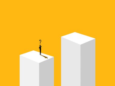 Bir sorun var, risk var. İşadamı bir boşluk üzerinde düşünüyor. vektör