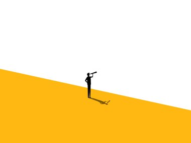 Güvenli bir yerde duran dürbüne bakan bir iş adamı. vektör