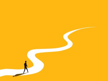 Hayaller ve motivasyon. İşadamı uzun ve dolambaçlı bir yolda yürüyor. vektör