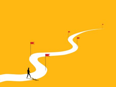 Motivasyon ve plana uymak. İş adamı planlara ve hedeflere göre seyahat eder. vektör