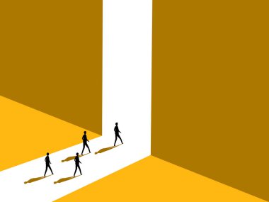 İşten çıkıyorum. Çalışan çıkış kapısı vektörüne yürür