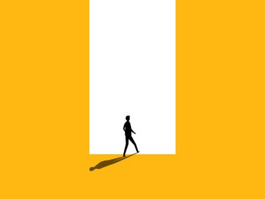 Yeni kariyer fırsatları, değişim, hırs ve gelecek. Girişimciler kapıdan çıkıp giderler. vektör