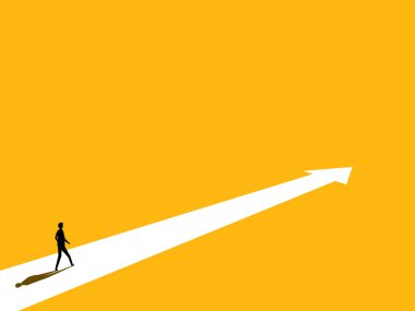 Kişisel gelişim. İşadamı ok boyunca yürür. Vektör