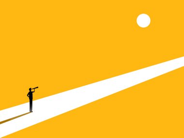 Kişisel geleceğini planla. İşadamı kendi yoluna bakar. vektör