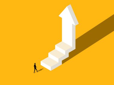 Kariyer geliştirme. İş adamı ve Dikey Ok 'la İş Büyümesi. vektör