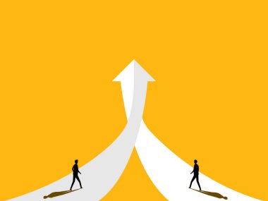 Birleşme. Aynı amaca hizmet eden iki farklı iş adamı. vektör