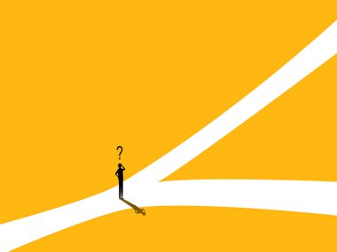 Kariyerini seç. Bir yol ayrımında bir iş adamı. vektör