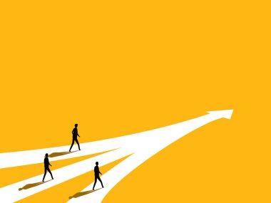 Aynı amaç. Farklı iş adamları fırsatlar için aynı yolda yürür. Vektör