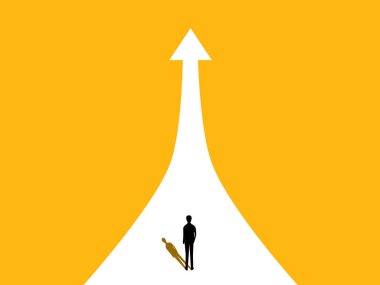 Kâr artışı. İşadamı büyüme yoluna odaklanmayı seçiyor. Vektör