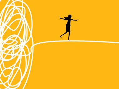 Sorundan kaç. İş kadını kaostan kaçıyor. vektör