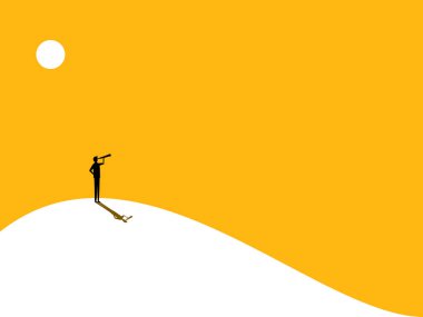 Dağdaki teleskopa bakan bir iş adamı. vektör