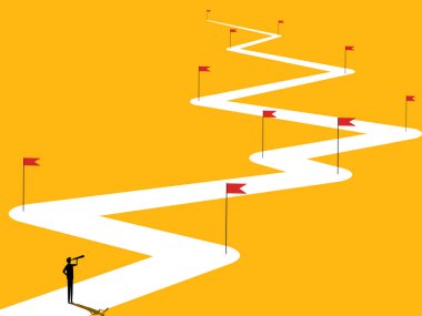 Vision, Goal fethetme, iş adamı zafer bayrağıyla yolda. vektör