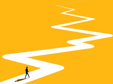 Uzun vadeli yatırım yolu. Karmaşık ve uzun vadeli bir yolda iş adamları. vektör