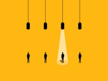 İşe alım ve adam alma. Gruptan bir kişiye dikkat et. vektör