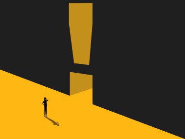 İş stratejisi. İşadamı ve Çıkış Kapısı Ünlem İşareti. vektör