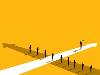 Farklılık, yeni fırsatlar görmek. İş adamları başarıya giden yolda kendi kararlarını vermeli. vektör