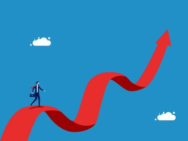 İş adamı büyüme ve dengesizlik grafiğinde yürüyor. vektör