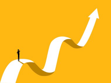 Dengesizliğe karar ver. Büyüme ve belirsizlik grafiğinde iş adamı. vektör