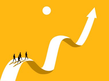 Dengesizlik, engeller, başarıya giden yol, büyüme okunda yürüyen iş ekibi, vektör.