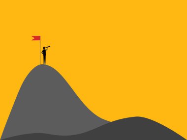 Yeni hedefler bul, hırslı ol. İşadamı yeni zirveler arıyor. vektör