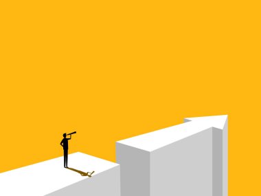 Engelleri aşmak. İşadamı Arrow Gap 'te duruyor. vektör