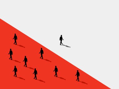 Farklılık. İş adamı kalabalıktan uzaklaşıyor. vektör