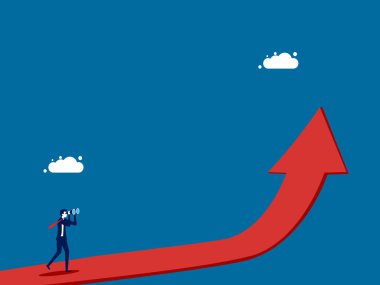 İş adamı, başarı fırsatını görmek için dürbünle büyüme yoluna bakıyor. vektör