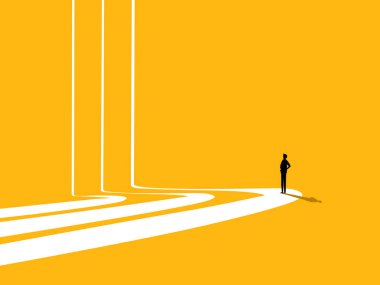 Dönüş noktası, güven. Kişisel yolda duran bir iş adamı. vektör