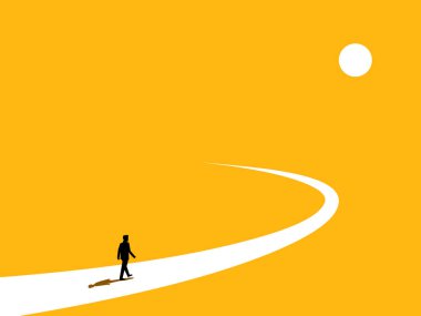 Zorlu görev, son görev. İş adamı yol vektörünün son virajında yürüyor