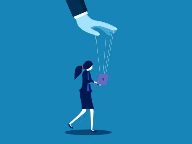 Çevrimiçi medyayı kontrol etmek. Görünmez el iş kadınlarını kontrol eder. vektör