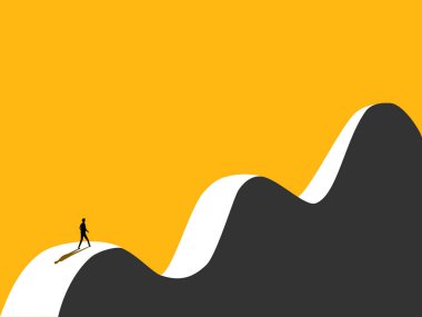 Lider, engel. Cesur iş adamı giderek daha dik bir tepede yürüyor. vektör