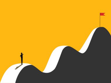 Engelleri aşmak. İş adamı başarıya ya ya ya da hedefe bakar. vektör