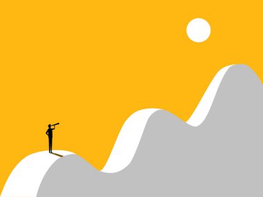 İş engelleri. İşadamı zorlu ilerleme fırsatlarına bakıyor. vektör