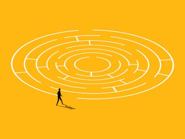 Fikirler bul. İşadamı bir labirent vektörünü çözdü