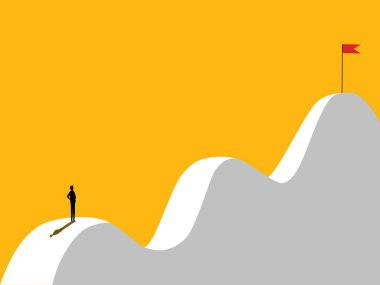 İş adamı engeldeki hedefe bakıyor. vektör