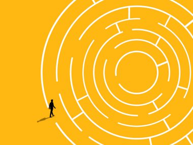 Zorlukların üstesinden gel. İşadamı bir labirent vektörünü çözdü