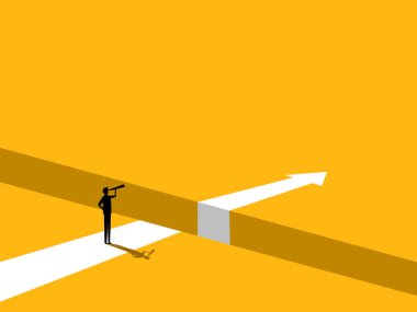 Engel kavramı. İşadamı Arrow Gap 'in kenarında duruyor. vektör
