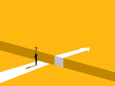 Engel kavramı. Arrow Gap 'in kenarında duran adam. vektör