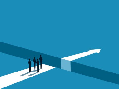Engel kavramı. Takım İşadamı Arrow Gap 'in kenarında duruyor. vektör
