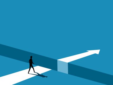Cesaret, Risk. İşadamı Arrow Gap 'in kenarında duruyor. vektör