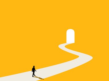 İş adamı fırsatlar kapısına doğru yol alıyor. vektör