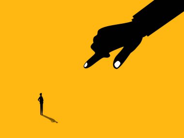 Tartışma ve suçlama. Big Hand İşadamı 'nı işaret ediyor. vektör