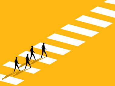 Güvenli bölge ve iş yolu. İş adamı takımı yaya geçidinde yürüyor. vektör