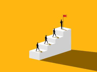 Bir grup işadamı merdivenleri çıkıyor. Başarının aşamaları. vektör