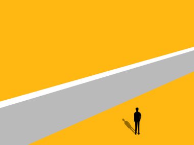 Sorunları ve engelleri aşmak. İşadamı bir duvar vektörü tarafından engellendi