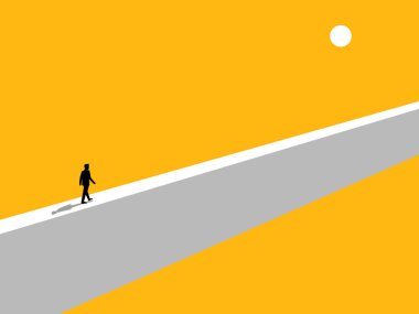 Risk, sorunları aşmak. Duvarda yürüyen bir iş adamı ya da zor bir yol. vektör