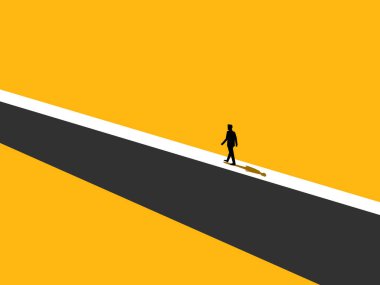 Riskli yol. Duvarda yürüyen bir adam veya dar bir yol vektörü