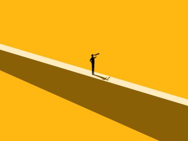 Engellere göz yummak. İşadamı Duvardaki Teleskoplara Bakıyor. vektör