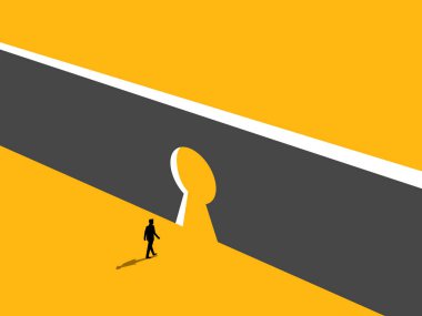 Başarının anahtarı. İş adamı Keyhole 'a yürüyor. vektör