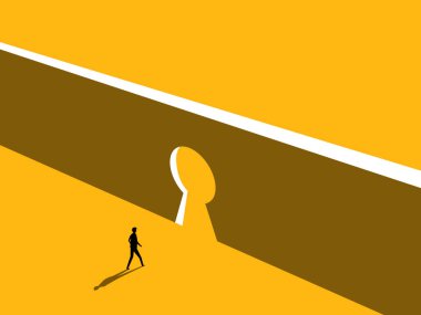 Başarının anahtarı. Anahtar Deliği 'nin Önünde duran İşadamı. vektör